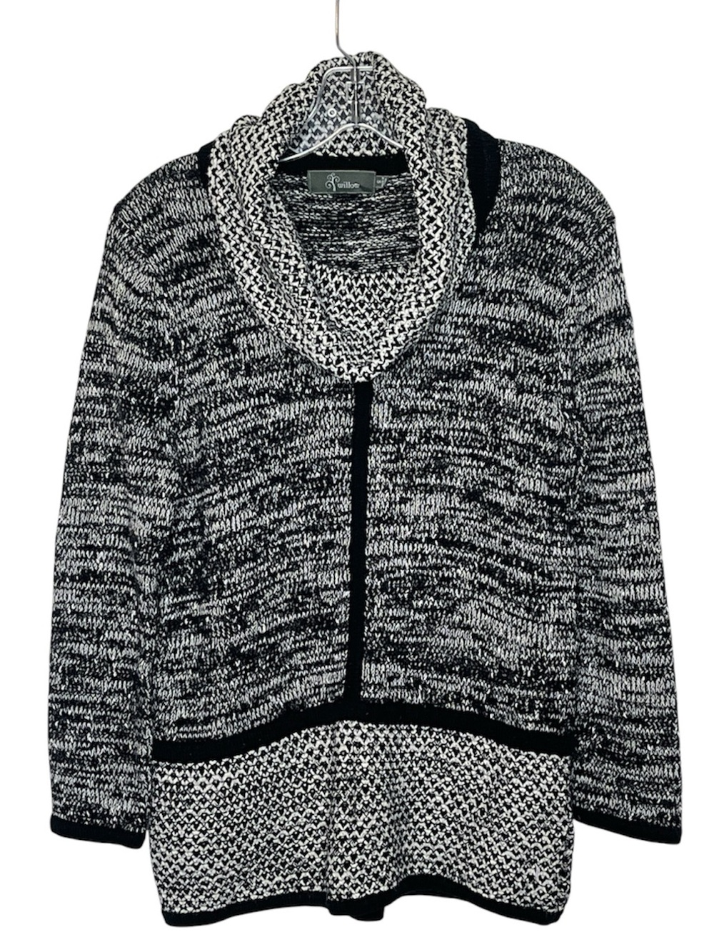 Willow Black & White Marled Shawl Collar Sweater Sz S
